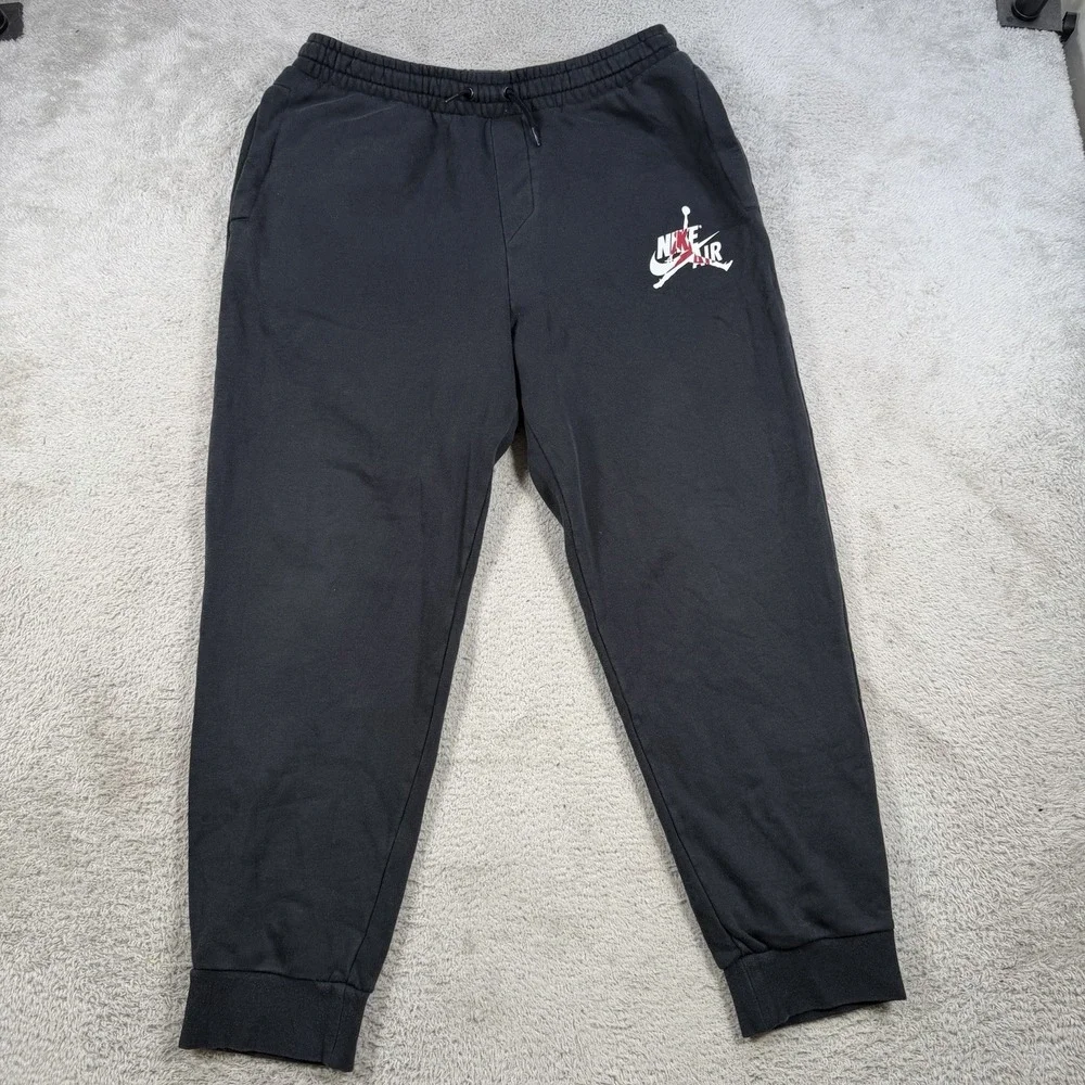 Nike Air Jordan Joggers Men Large Black Fleece Drawstring Sweatpants Jumpman Gym